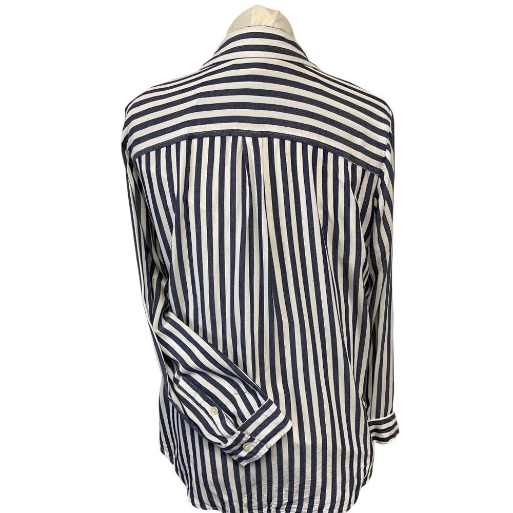 Alexander Jordan Blue & White Striped Button-Down Rayon Blouse Size L - Picture 4 of 5